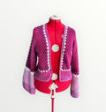 Raspberry Ripple Cropped Hexagon Granny Sweater, Large