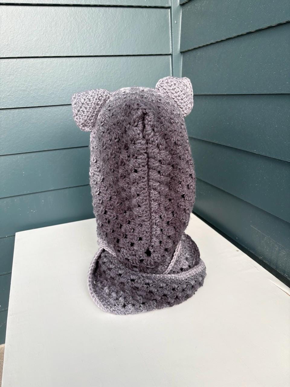 Gray Ombre Cowl Hood with Wolf Ears