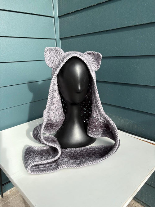 Gray Ombre Cowl Hood with Wolf Ears