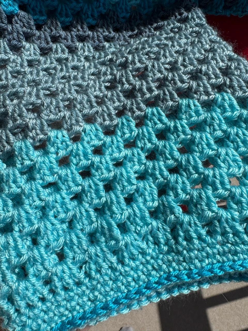Ice-blue Cropped Hexagon Granny Sweater, Large
