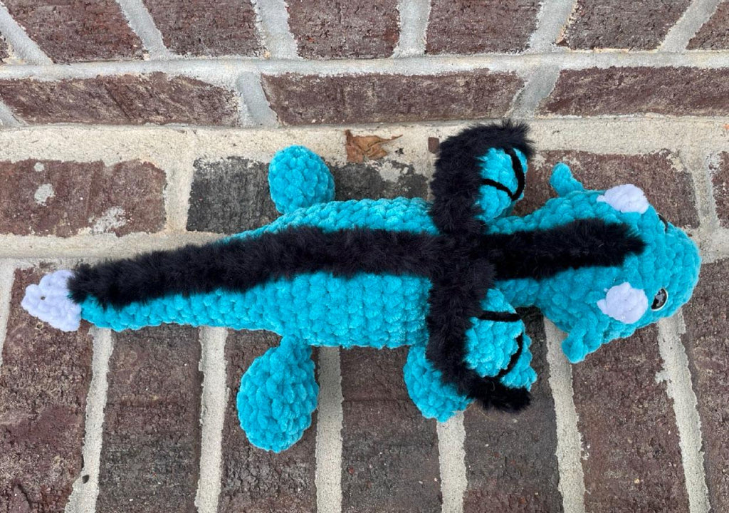 Crocheted Teal Dragon Plushie: Velvety Stuffed Animal