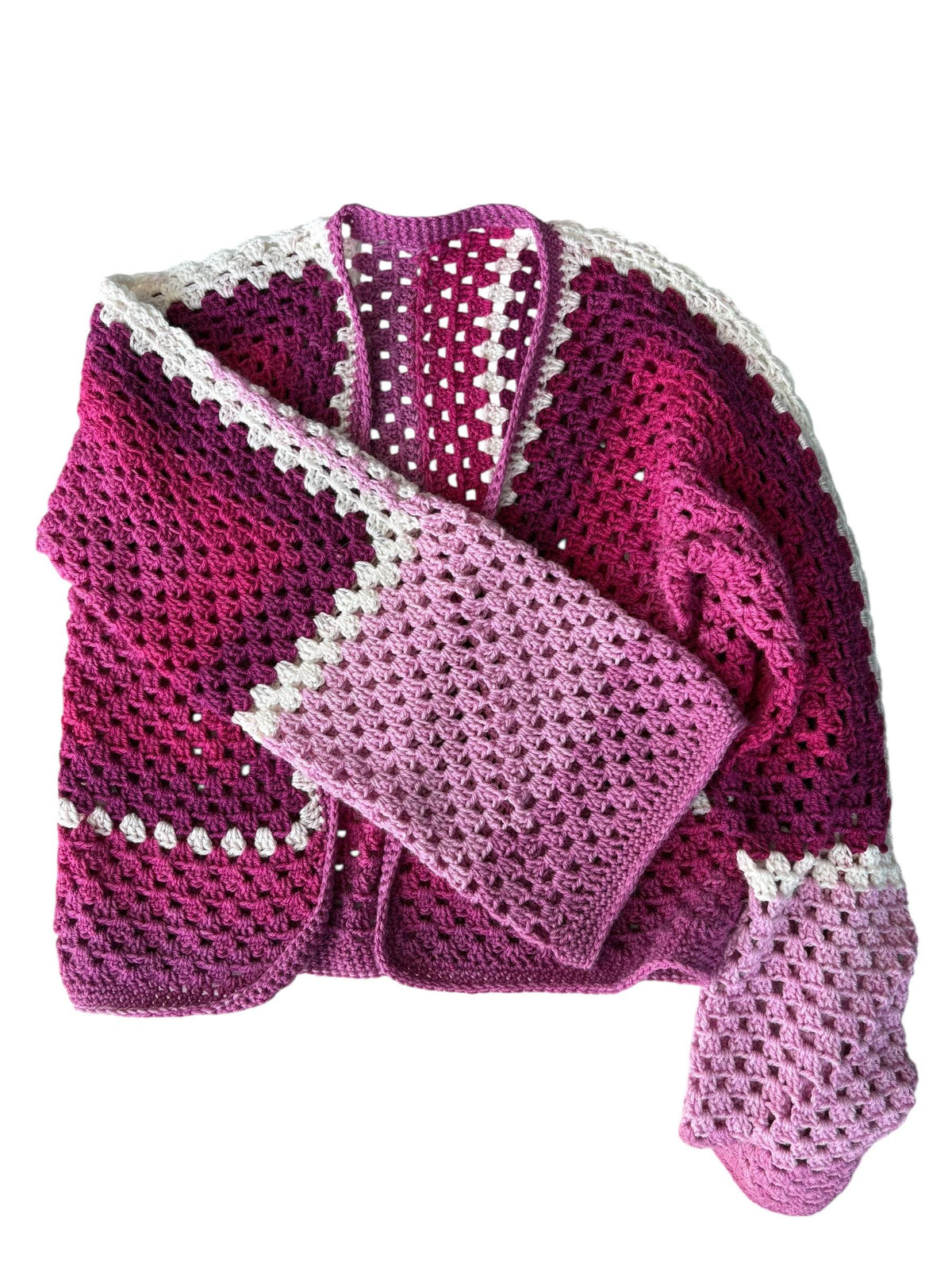 Raspberry Ripple Cropped Hexagon Granny Sweater, Large